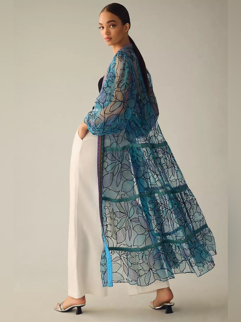 Anthropologie Blink Blue Floral Kimono Sz OS